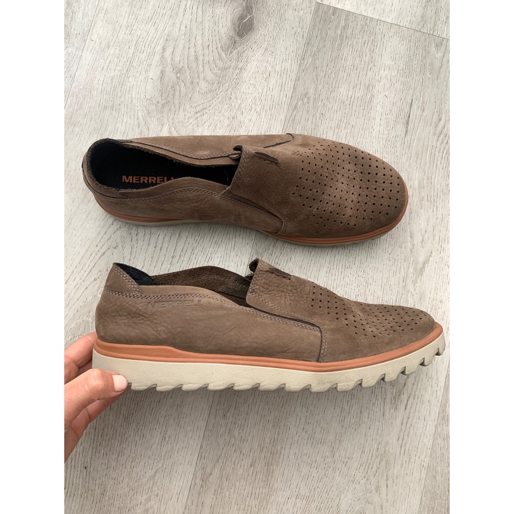 Merrell Range AC+ Leather Slip On Mens Shoes Brown Perforated J93923 Size 11.5